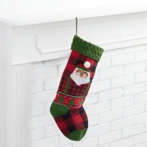 World Market Red And Green Knit Lumberjack Santa Christmas Stocking  NEW